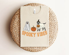 Spooky Vibes Ghosts and Pumpkins Halloween T-Shirt, Halloween Dogs Tee, Pumpkin Lover Gift, Pumpkin Patch Shirt, Halloween Crewneck Shirts