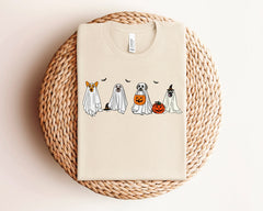 Halloween Dogs and Pumpkins T-Shirt, Halloween Dogs Shirt, Spooky Vibes Tee, Cute Ghosts T-Shirt, Spooky Season Outfit, Fall Season Shirt