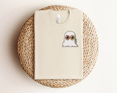 Floral Eyes Ghost Pocket Shirt, Spooky Season Clothing, Cute Ghost Pocket Tee, Spooky Ghost Shirt, Women Outfit, Halloween Gift for Friends