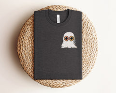 Floral Eyes Ghost Pocket Shirt, Spooky Season Clothing, Cute Ghost Pocket Tee, Spooky Ghost Shirt, Women Outfit, Halloween Gift for Friends