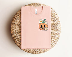 Floral Pumpkin Pocket Size T-Shirt, Pumpkin Patch Outfit, Pumpkin Season Tee, Pumpkin Lover Gift, Halloween Pumpkin Shirt, Cute Pumpkin Tee