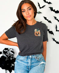 Floral Pumpkin Pocket Size T-Shirt, Pumpkin Patch Outfit, Pumpkin Season Tee, Pumpkin Lover Gift, Halloween Pumpkin Shirt, Cute Pumpkin Tee