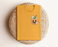 Floral Pumpkin Pocket Size T-Shirt, Pumpkin Patch Outfit, Pumpkin Season Tee, Pumpkin Lover Gift, Halloween Pumpkin Shirt, Cute Pumpkin Tee