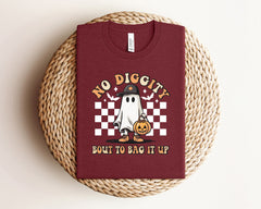 No Diggity Bout To Bag It Up Halloween T-Shirt, Cool Ghost with Monster Pumpkin Tee, Funny Ghost Outfit, Cute Halloween Gift, Spooky Vibes