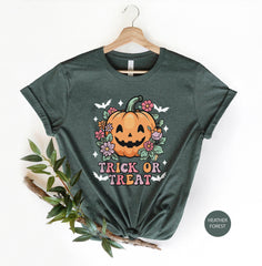 Trick Or Treat Floral Pumpkin Shirt, Pumpkin Patch Tee, Pumpkin Lover Gift, Pumpkin Season Outfit, Halloween Party Shirt, Spooky Season Tee