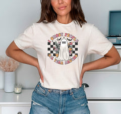 I Ghost People All Year Around Halloween T-Shirt, Retro Ghost Shirt, Floral Ghost Tee, Spooky Vibes Shirt, Halloween Gift For Her, Ghost Tee