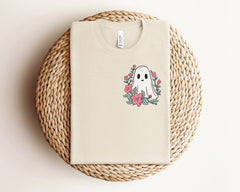 Floral Ghost Halloween Pocket Shirt, Minimalist Ghost Tee, Pocket Ghost T-Shirt, Cute Ghost Tee, Spooky Season Shirt, Spooky Vibes Outfit