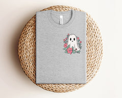 Floral Ghost Halloween Pocket Shirt, Minimalist Ghost Tee, Pocket Ghost T-Shirt, Cute Ghost Tee, Spooky Season Shirt, Spooky Vibes Outfit