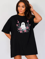 Floral Ghost Halloween T-Shirt, Ghost And Flowers Shirt, Spooky Season Tee, Halloween Matching Outfit, Spooky Vibes Shirt, Spooky Ghost Tee