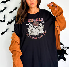 Ghouls Just Wanna Have Fun Halloween Shirt, Funny Ghost Tee, Retro Halloween Outfit, Dancing Ghouls T-Shirt, Halloween Party Clothing