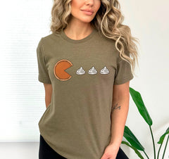 Pacman Pumpkin Pie Shirt, Pumpkin Pie And Whipped Cream Tee, Vintage Fall T-Shirt, Pumpkin Pie Tee, Fall Season Dinner Outfit, Pumpkin Lover