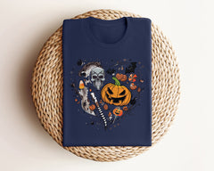 Halloween Doodles Heart Shirt, Spooky Vibes T-Shirt, Vintage Halloween, Spooky Season Crewneck, Halloween Themed Tee, Pumpkin Patch Shirt