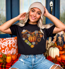 Autumn Heart Shirt, Fall Doodles T-Shirt, Vintage Style Fall Tee, Pumpkin Patch T-Shirt, Pumpkin Lover Gift, Fall Vibes Tee, Women Fall Gift