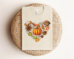 Autumn Heart Shirt, Fall Doodles T-Shirt, Vintage Style Fall Tee, Pumpkin Patch T-Shirt, Pumpkin Lover Gift, Fall Vibes Tee, Women Fall Gift