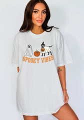 Spooky Vibes Ghosts and Pumpkins Halloween T-Shirt, Halloween Dogs Tee, Pumpkin Lover Gift, Pumpkin Patch Shirt, Halloween Crewneck Shirts
