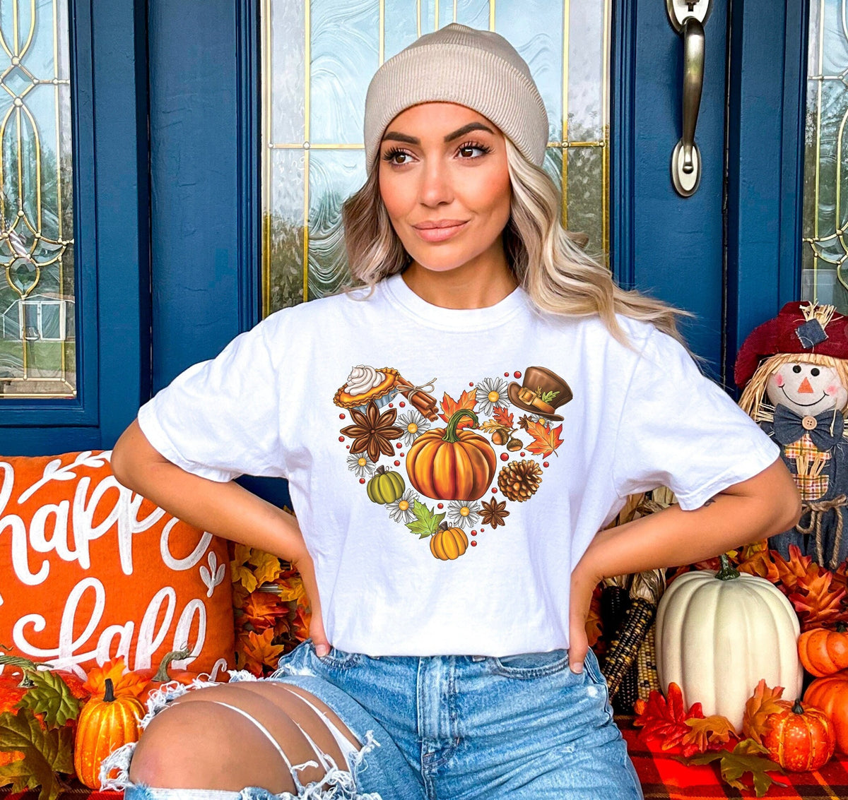Autumn Heart Shirt, Fall Doodles T-Shirt, Vintage Style Fall Tee, Pumpkin Patch T-Shirt, Pumpkin Lover Gift, Fall Vibes Tee, Women Fall Gift