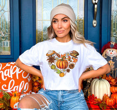 Autumn Heart Shirt, Fall Doodles T-Shirt, Vintage Style Fall Tee, Pumpkin Patch T-Shirt, Pumpkin Lover Gift, Fall Vibes Tee, Women Fall Gift