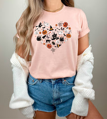 Halloween Doodles Heart T-Shirt, Vintage Halloween Tee, Pumpkin Patch Shirt, Pumpkin Season Tee, Mother Halloween Gift, Cute Halloween Shirt