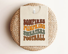 Bonfires Pumpkins Sweaters Football T-Shirt, Fall Vibes Tee, Pumpkin Lover Outfit, Fall Football T-Shirt, Groovy Fall Shirt, Fall Lover Gift