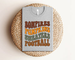 Bonfires Pumpkins Sweaters Football T-Shirt, Fall Vibes Tee, Pumpkin Lover Outfit, Fall Football T-Shirt, Groovy Fall Shirt, Fall Lover Gift