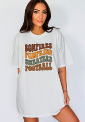 Bonfires Pumpkins Sweaters Football T-Shirt, Fall Vibes Tee, Pumpkin Lover Outfit, Fall Football T-Shirt, Groovy Fall Shirt, Fall Lover Gift