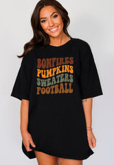 Bonfires Pumpkins Sweaters Football T-Shirt, Fall Vibes Tee, Pumpkin Lover Outfit, Fall Football T-Shirt, Groovy Fall Shirt, Fall Lover Gift