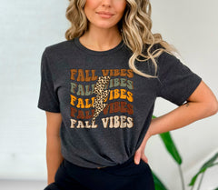 Fall Vibes Leopard Lightning Bolt T-Shirt, Vintage Autumn Shirt, Fall Season Tee, Groovy Fall Shirt, Fall Lover Gift, Women Fall Crewneck