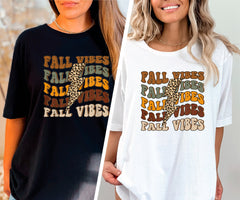 Fall Vibes Leopard Lightning Bolt T-Shirt, Vintage Autumn Shirt, Fall Season Tee, Groovy Fall Shirt, Fall Lover Gift, Women Fall Crewneck