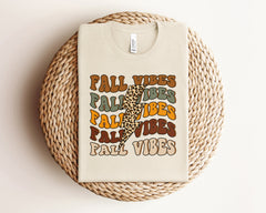 Fall Vibes Leopard Lightning Bolt T-Shirt, Vintage Autumn Shirt, Fall Season Tee, Groovy Fall Shirt, Fall Lover Gift, Women Fall Crewneck