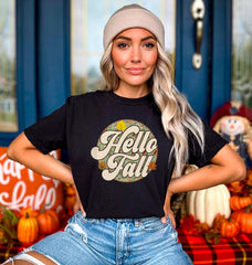 Hello Fall T-Shirt, Vintage Fall Shirt, Fall Vibes Tee, Women's Fall Clothing, Autumn Leaves Shirt, Fall Season T-Shirt, Fall Gift For Her