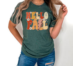 Hello Fall Lightning Bolt T-Shirt, Vintage Fall Shirt, Fall Season Tee, Hello Fall Shirt, Pumpkin Patch Tee, Women's Fall Apparel, Fall Gift