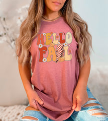 Hello Fall Lightning Bolt T-Shirt, Vintage Fall Shirt, Fall Season Tee, Hello Fall Shirt, Pumpkin Patch Tee, Women's Fall Apparel, Fall Gift