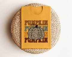 Leopard Pumpkin T-Shirt, Vintage Pumpkin Shirt, Pumpkin Patch Crew, Pumpkin Season Shirt, Women Fall Clothing, Pumpkin Lover Gift, Fall Tee