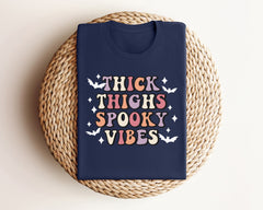 Thick Thighs Spooky Vibes Halloween Shirt, Thick Thighs Tee, Spooky Vibes T-Shirt, Spooky Season Shirt, Halloween Gift, Retro Halloween Tee