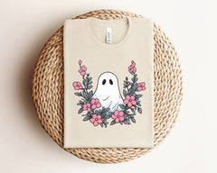 Floral Ghost Halloween T-Shirt, Ghost And Flowers Shirt, Spooky Season Tee, Halloween Matching Outfit, Spooky Vibes Shirt, Spooky Ghost Tee