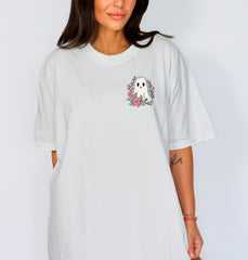 Floral Ghost Halloween Pocket Shirt, Minimalist Ghost Tee, Pocket Ghost T-Shirt, Cute Ghost Tee, Spooky Season Shirt, Spooky Vibes Outfit