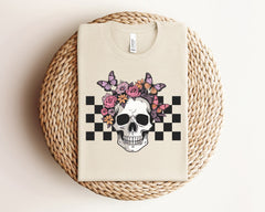 Bloom Skull Halloween Shirt, Skull with Flowers and Butterflies Tee, Halloween Party Outfit, Skull Shirt, Spooky Season T-Shirt, Funny Tee