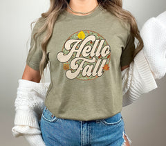 Hello Fall T-Shirt, Vintage Fall Shirt, Fall Vibes Tee, Women's Fall Clothing, Autumn Leaves Shirt, Fall Season T-Shirt, Fall Gift For Her