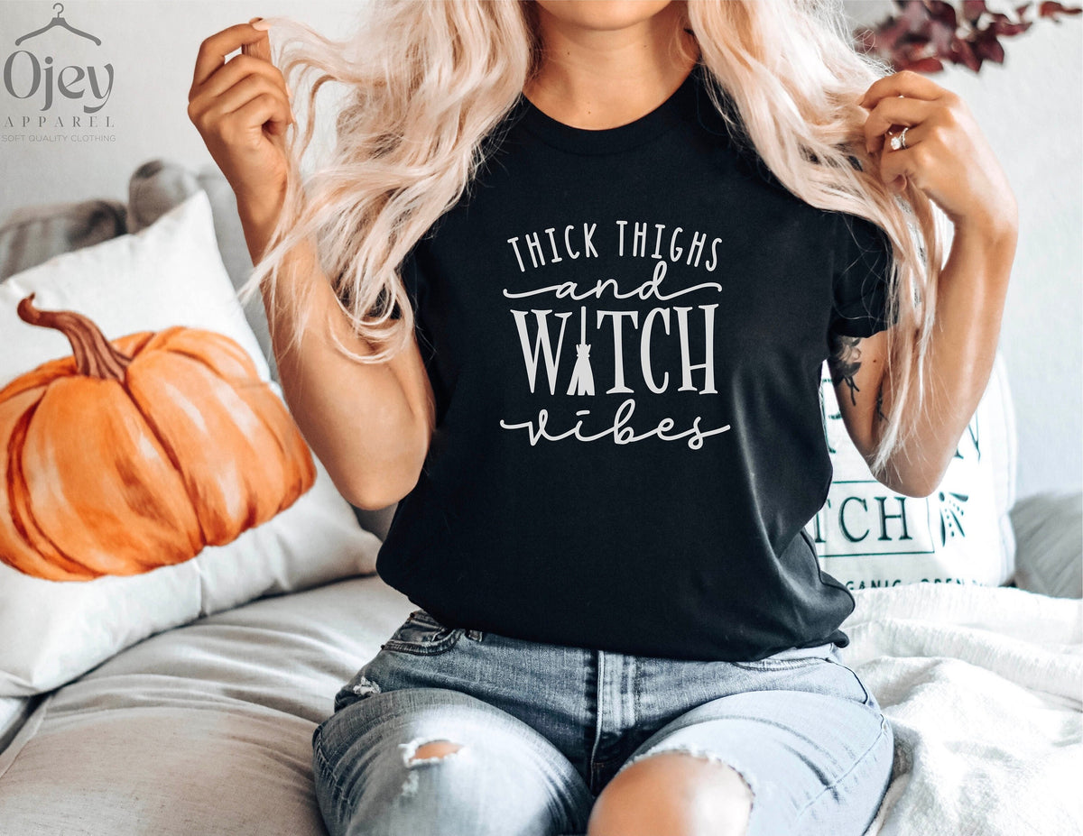 Thick Thighs Witch Vibes Shirt, Funny Witches Shirt, Halloween Shirts, Halloween Gift, Halloween Witch Shirt,  Halloween Gift Shirt