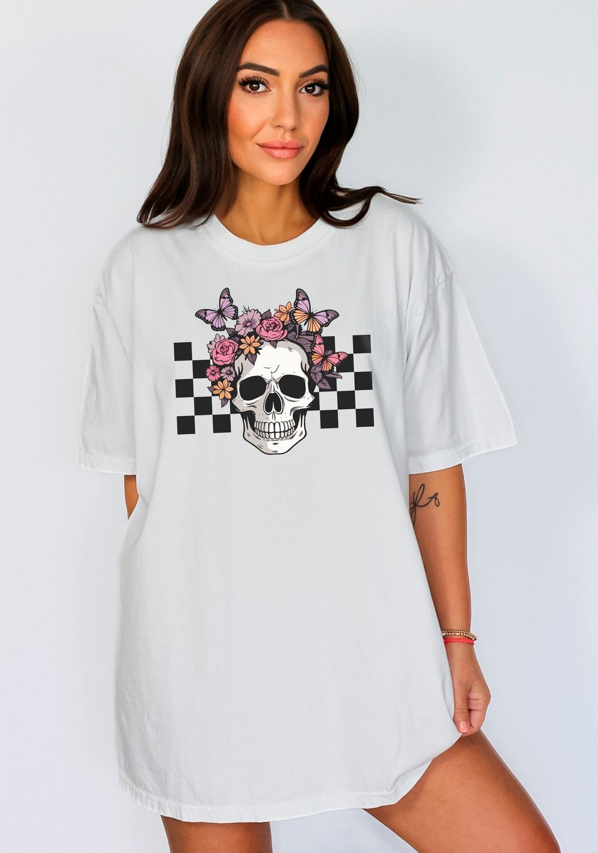 Bloom Skull Halloween Shirt, Skull with Flowers and Butterflies Tee, Halloween Party Outfit, Skull Shirt, Spooky Season T-Shirt, Funny Tee