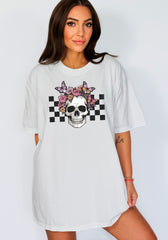 Bloom Skull Halloween Shirt, Skull with Flowers and Butterflies Tee, Halloween Party Outfit, Skull Shirt, Spooky Season T-Shirt, Funny Tee