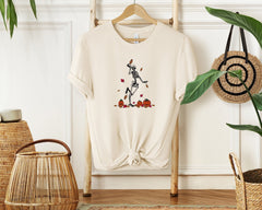 Dancing Skeleton And Pumpkins Shirt, Halloween Themed Shirt for Her, Funny Skeleton T-Shirt, Pumpkin Lover Gift, Unisex Crewneck and V-neck