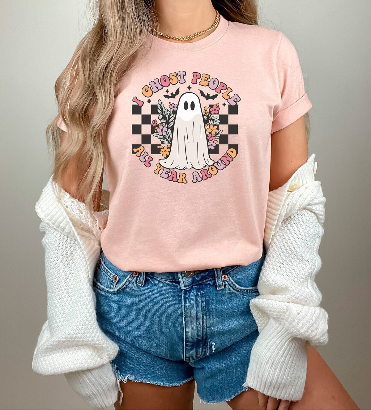I Ghost People All Year Around Halloween T-Shirt, Retro Ghost Shirt, Floral Ghost Tee, Spooky Vibes Shirt, Halloween Gift For Her, Ghost Tee