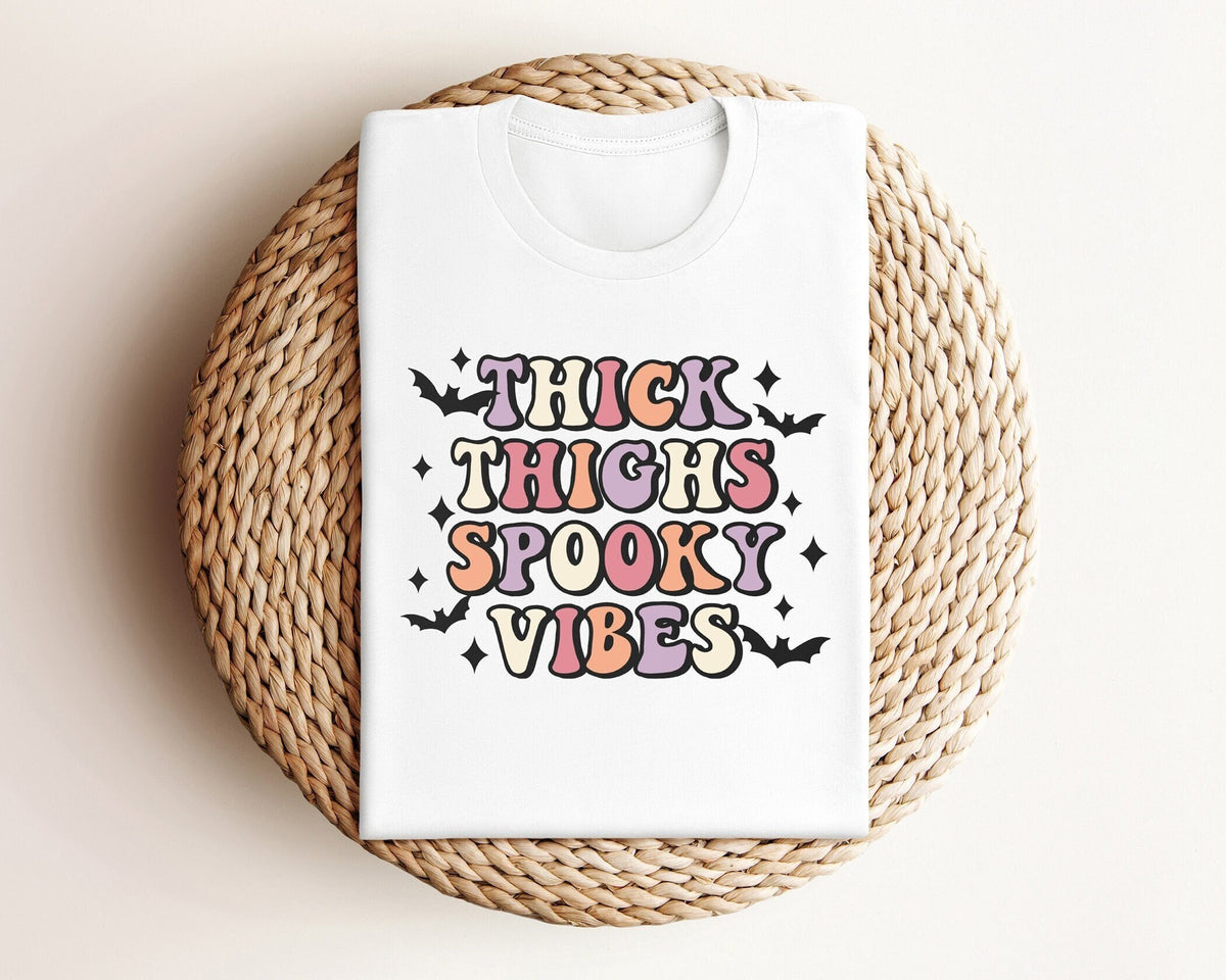 Thick Thighs Spooky Vibes Halloween Shirt, Thick Thighs Tee, Spooky Vibes T-Shirt, Spooky Season Shirt, Halloween Gift, Retro Halloween Tee