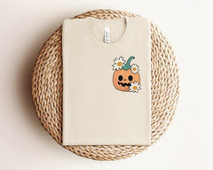 Floral Pumpkin Pocket Size T-Shirt, Pumpkin Patch Outfit, Pumpkin Season Tee, Pumpkin Lover Gift, Halloween Pumpkin Shirt, Cute Pumpkin Tee