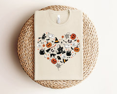 Halloween Doodles Heart T-Shirt, Vintage Halloween Tee, Pumpkin Patch Shirt, Pumpkin Season Tee, Mother Halloween Gift, Cute Halloween Shirt
