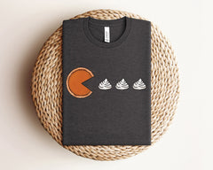 Pacman Pumpkin Pie Shirt, Pumpkin Pie And Whipped Cream Tee, Vintage Fall T-Shirt, Pumpkin Pie Tee, Fall Season Dinner Outfit, Pumpkin Lover