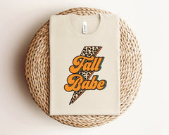 Leopard Lightning Bolt Fall Babe Shirt, Retro Fall Babe Tee, Women's Fall Apparel, Vintage Fall Babe T-Shirt, Leopard Fall Shirt, Fall Gift