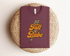 Leopard Lightning Bolt Fall Babe Shirt, Retro Fall Babe Tee, Women's Fall Apparel, Vintage Fall Babe T-Shirt, Leopard Fall Shirt, Fall Gift
