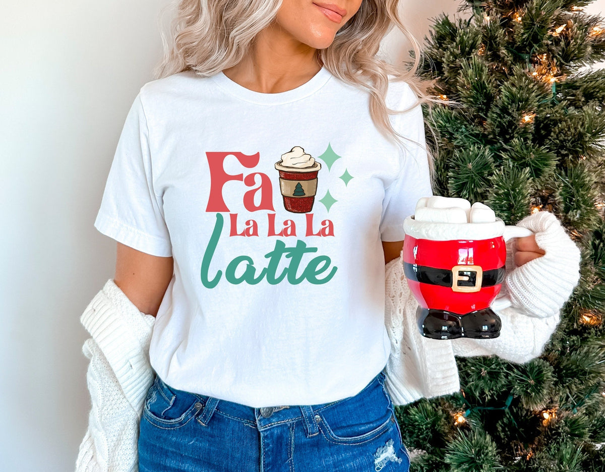 Fa La La La Latte Shirt, Christmas Coffee Shirt, Women Xmas Shirt, Christmas Apparel, Christmas Crewneck, Coffee Lover Shirt, Christmas Gift